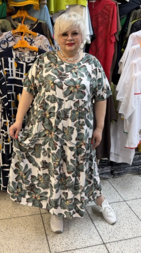Платье "Орхидея"  листья (Китай, разные фабрики) — размеры 6XL, 7XL, 8 xl